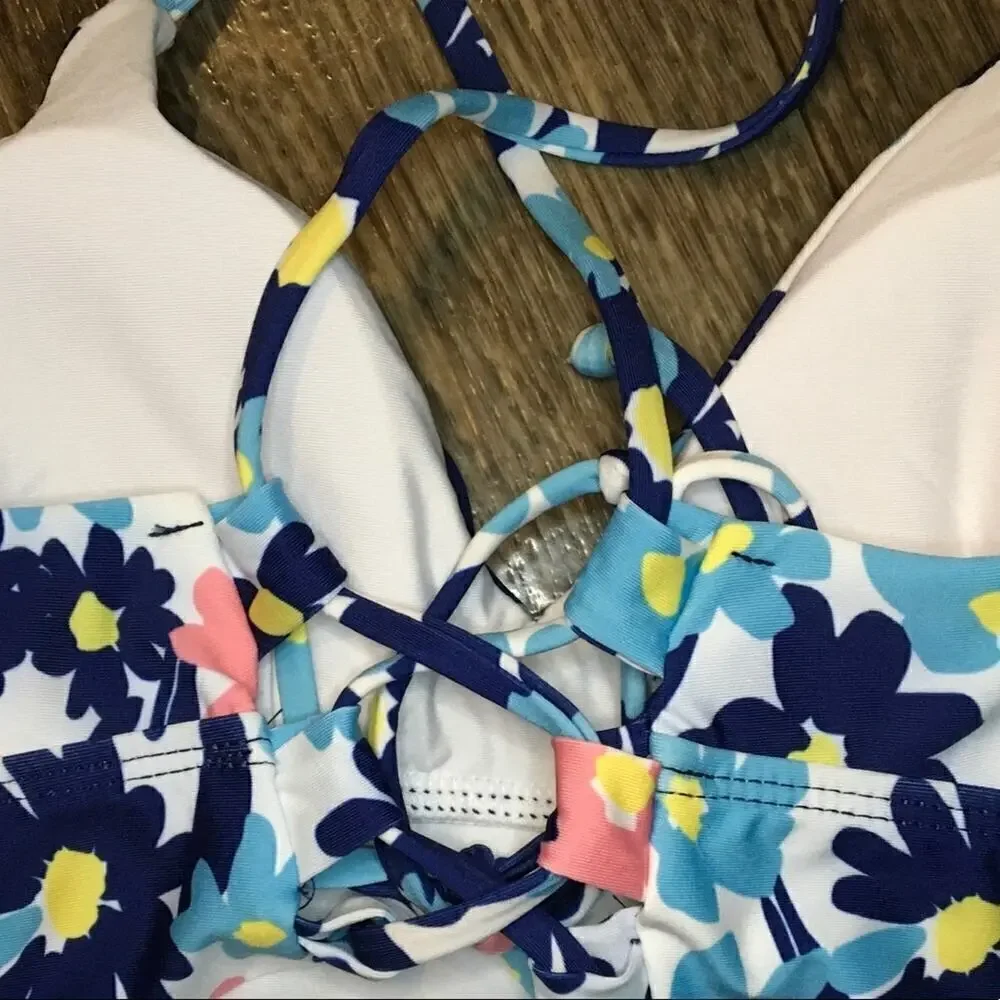 Splendid Room To Bloom Blue Floral Racerback Bikini Top Size Small NWT v6x